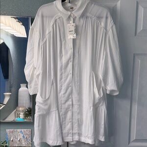 Free People White Button-Up Boho Tunic Blouse